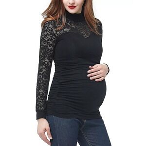 KIMI + KAI Faye Maternity Mock Neck Lace Top Black L